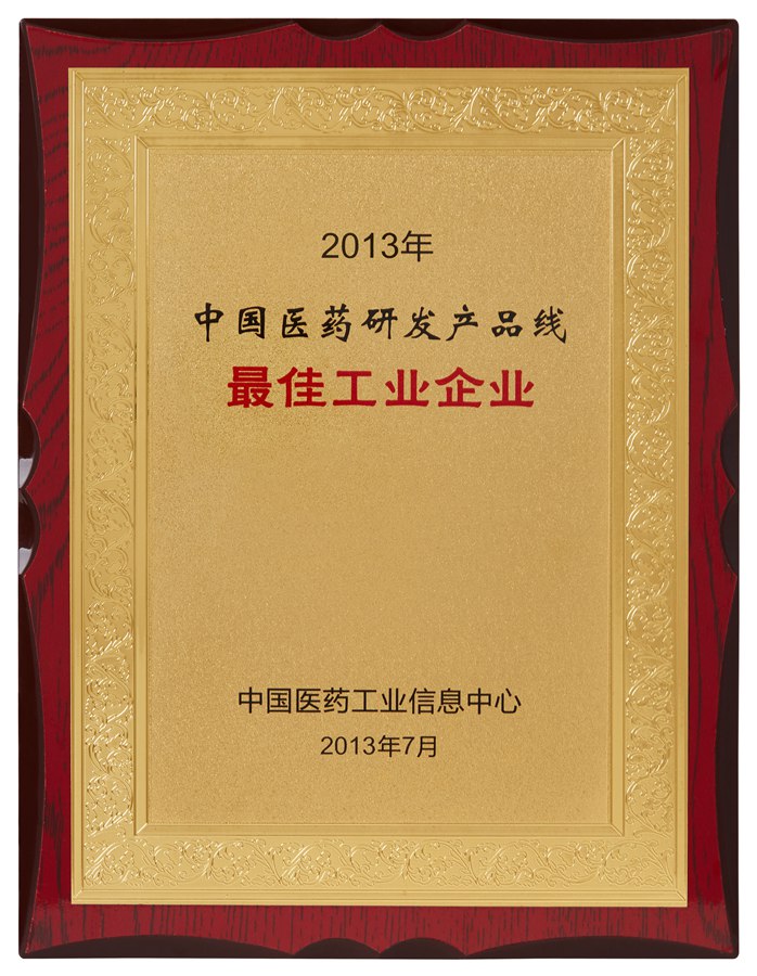 中國醫(yī)藥研發(fā)產(chǎn)品線最佳工業(yè)企業(yè)（2013）